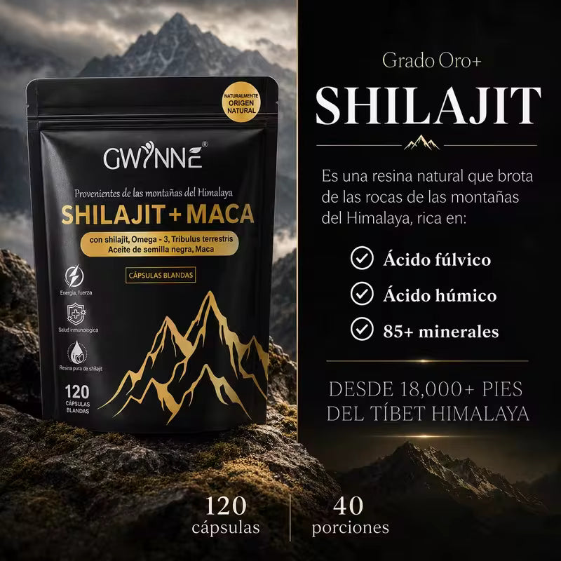 Shilajit + maca, 2 bolsas de 120 cápsulas