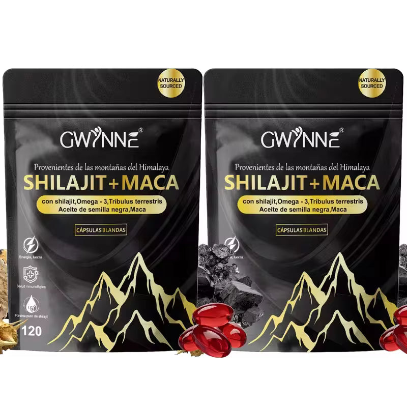 Shilajit + maca, 2 bolsas de 120 cápsulas