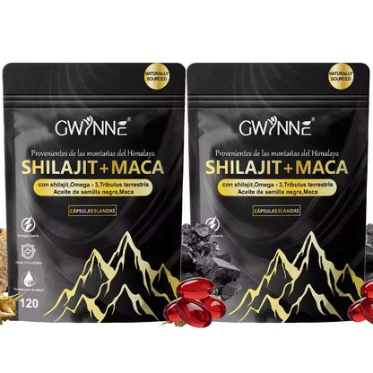 Shilajit + maca, 2 bolsas de 120 cápsulas